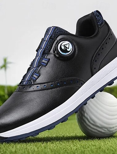  Moderne weiße Golfschuhe für Herren mit blauen Details, Schnürdesign, atmungsaktives Obermaterial, perfekt für professionelle Golfer