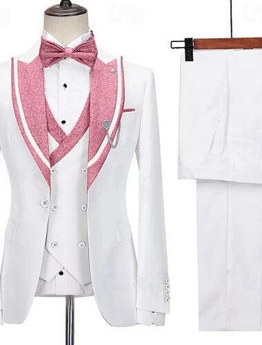  Herren Prom Funkelnde Party Smokings Hochzeitsanzüge Pink Lila Modisch Luxus Sommer Einfarbig Standard Passform 3-teiliger Einreiher Ein-Knopf
