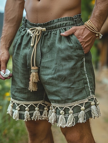  Hombre Pantalón corto Pantalones cortos de verano Pantalones cortos de playa Bolsillo Correa Cintura elástica Plano Comodidad Transpirable Corto Noche Playa Fin de semana Clásico Verde Trébol