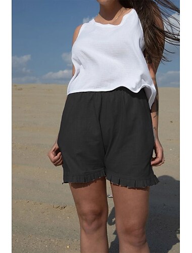  Dam Shorts i bomullslinne Shorts Byxor Ledigt vardag Ledigt Kort Naturlig Slät Elastisk midja Bekväm Dagliga kläder Utekväll Vin Grå Svart Rosa Sommar Normal
