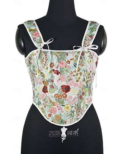  Retro Antiguo Medieval Renacimiento Faja Chaleco corpiño Floral Jacquard Mujer Celta Fantasía Víspera de Todos los Santos Carnaval Fiesta Casual Diario LARP Adulto Faja