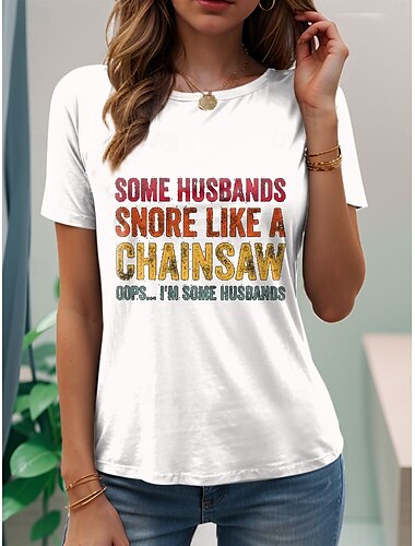  女性用 Tシャツ グラフィック レタード スタイリッシュ カジュアル 半袖 ラウンドネック レギュラートップス 日常 週末 プリント ブラック ホワイト ブルー 夏 春