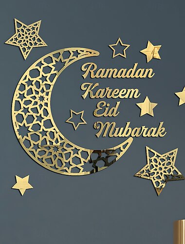  מדבקות קיר של ramadan moon mirror – מדבקות מראה פסטיבל עיד, עיצוב קיר לשילוב חופשי לאווירה חגיגית