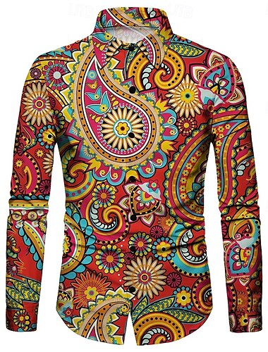  Retro Vintage 1970er Hemd Aloha-Hemd Hippie Paisley-Muster Herren Maskerade Party Alltagskleidung Pride Parade Erwachsene Hemd