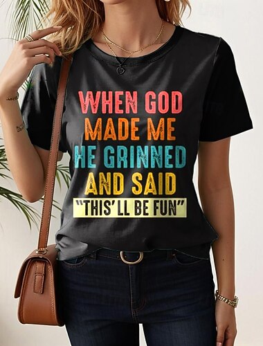  Dámské Tričko Tisk Grafika Písmeno stylové Na běžné nošení Krátký rukáv Kulatý Běžné topy Denní Víkend Vodní modrá Černá Bílá Světlá růžová Fialová Léto Jaro GOD