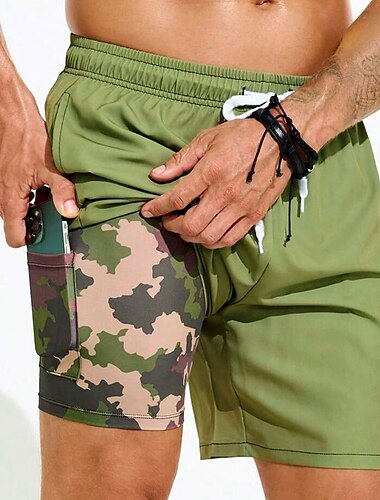  Herr Kamuflasje Fodrade shorts 2 i 1 simshorts Badshorts Medium Midja Hawaiisk Semester Helgdag Standkläder Sidfickor Med kompressionsfoder Elastisk dragsko i midjan Designer Kläder