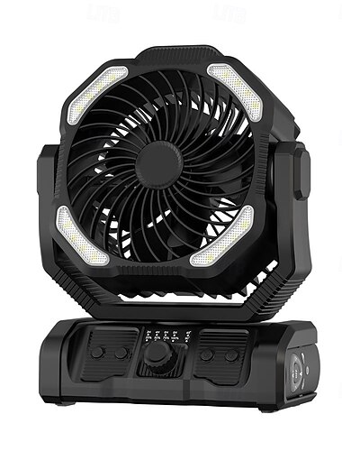  1 Stück Campinglichter, Ventilatoren, wiederaufladbarer Akku mit großer Kapazität zum Aufladen von Mobiltelefonen, Aufhängung, stehender Dual-Use-Akku, stufenlose Geschwindigkeitsregulierung Typ C, geringes Geräusch