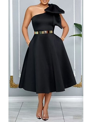  A-Linie Brautjungfernkleid Ein-Schulter Ärmellos Elegant Tee-Länge Stretchstoff mit Schärpe / Band / Schleife(n) 2022