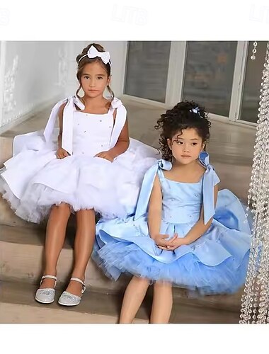  Vestido de Gala Hasta la Rodilla Vestido de Niña Florista Quinceañera Elsa congelada Niñas lindo vestido de fiesta Tul con Fruncido Estilo real tutú Ajuste 3-16 años