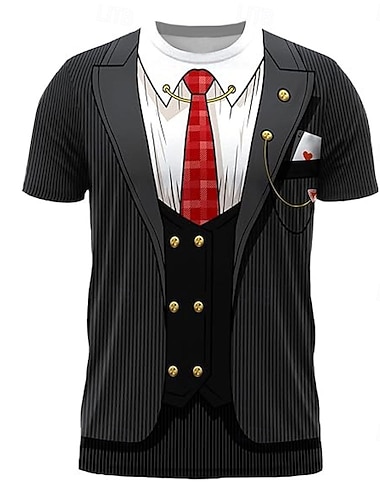  Herren Smoking Kostüm T Shirt Kurzarm T-Shirt 3D-Druck Rundhalsausschnitt Hemd Übertrieben Designer Party Ferien Club Schwarz Sommer Frühling Bekleidung S M L XL XXL XXXL