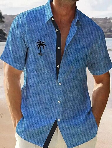  Herren Hemd Minimalistisches Aloha-Shirt Sommerhemd Freizeithemd Strandhemd Knopfhemd Weiß Blau Kurzarm Grafik Hemdkragen Urlaub Hawaiianisch Bekleidung Polyester Mode Lässig Bequem