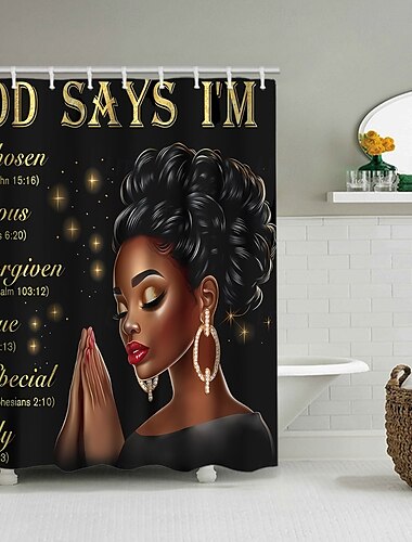  Douchegordijn met 12 haken 180cm*180cm(70"*70") polyester wasbaar waterdicht patroon badkamer bad decor Afrikaanse vrouwen