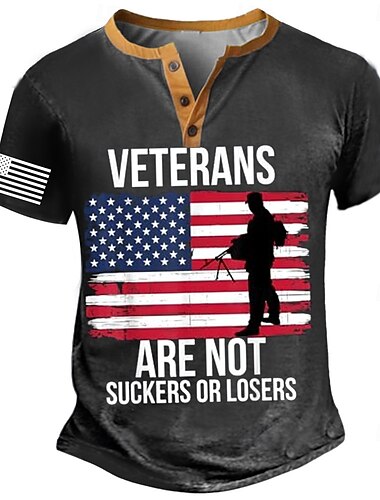  Herren Amerikanische US-Flagge Veteranen-Tag T Shirt Henley Hemd Kurzarm Designer Retro Vintage Straße Lässig Täglich Sommer Frühling Armee-Grün Schwarz Marineblau Henley Henley T-Shirt