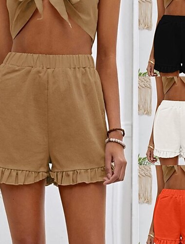  Damen Leinen-inspirierte Shorts Shorts Stoffhosen Streetwear Lässig Kurz Natürliche Taille Einfach Tasche Elastischer Bund Bequem Außenbereich Ausgehen Wochenende Dunkelrot Wein Marinenblau Schwarz