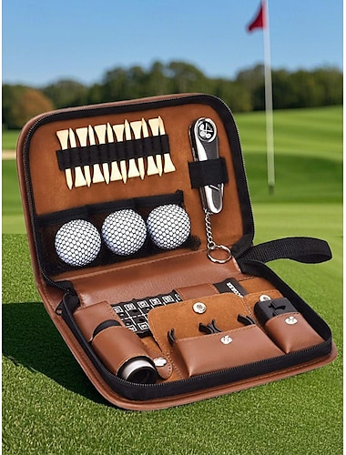  bärbar arrangör för golftillbehör – reseväska i läder med flera fickor, snygg och slitstark, golfförvaringsväska för män och kvinnor, perfekt för golfresor, utomhussporter och presenter