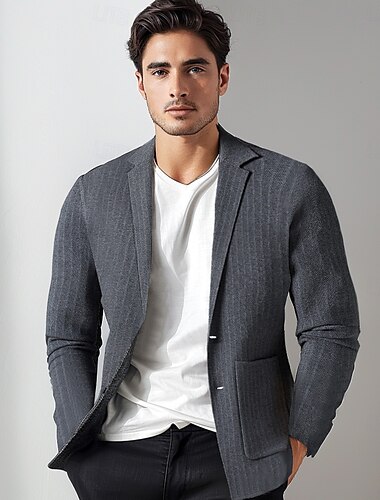  heren wollen blazer jas trui jas school formeel bruiloft elegant warm lente herfst wol nylon effen kleur jacquard meerdere zakken comfortabel enkelrijs tweeknoops blazer zwart donkergrijs legergroen