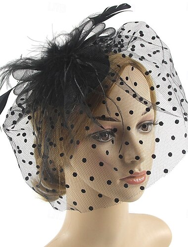  fascinators Polyesteri Fedorahoed Slappe hoed Sluier Hoed Teaparty Kentucky Derby Paardenrace Damesdag cocktail Elegant Vintage Eenvoudig Met Veer Minispot Helm Hoofddeksels