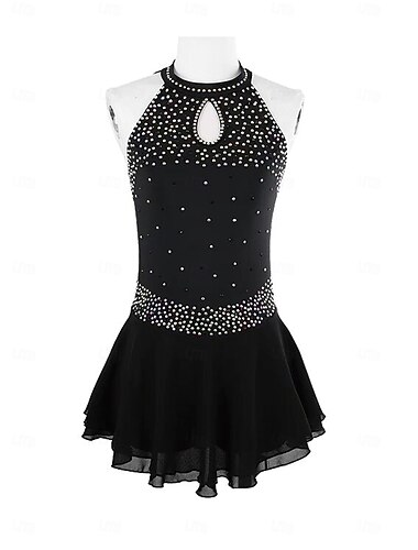  Kűrruha Női Lány Klizanje na ledu Ruhák Fekete Nyissa meg a Vissza elemet Háló Spandex Nyúlós Edzés Gyakorlat Professzionális Kűrruhák Melegen tartani Kristály / Strassz Ujjatlan Jégkorcsolyázás