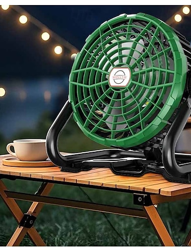  1 ventilador portátil para acampar en casa de 6 pulgadas con rotación de 360 grados, pantalla de potencia con regulación de velocidad infinita, iluminación que se puede colgar o colocar de pie