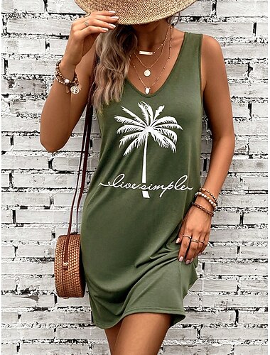  Damen Minikleid A Linie Kleid Sommerkleid Schulterfreies Kleid Urlaub Lässig Lässiger Schnitt Grafik Buchstabe Ärmellos U-Ausschnitt Salbeigrün Sommer