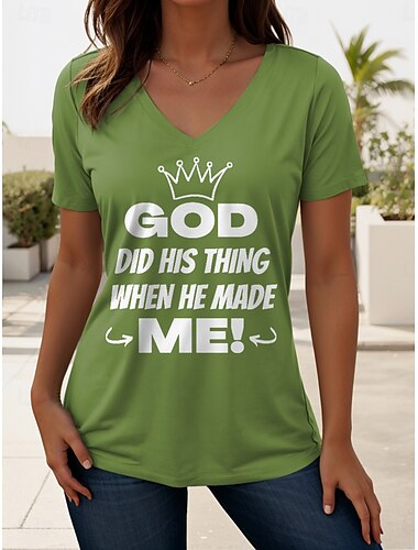 Women's T Shirt Graphic Letter Casual Short Sleeve V Neck Regular Tops Daily Weekend Print Black Pink Blue Green Summer Spring