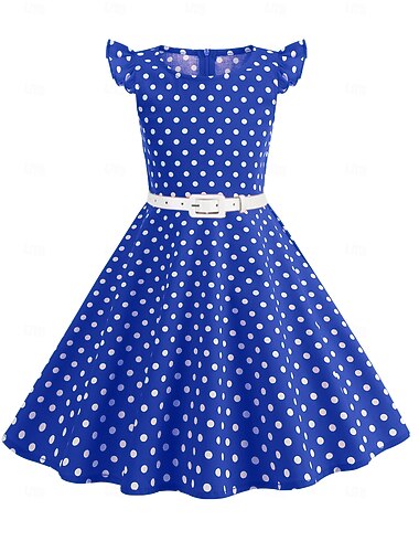  1950-tallet Retro / vintage Rockabilly Kjoler Swing kjole Polkadotter Kostyme Jente Karneval Maskerade Dagligdagstøy Utdrikningslag Barne Kjole Hjemkomstkjoler