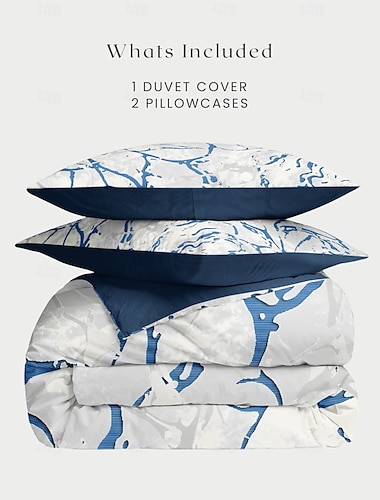  Marmor-Print Bettwäsche Set in voller Größe Bettwaren Set Bettbezug Weiche leichte Steppdecke mit 2 Kissenbezügen für Sommer Frühling