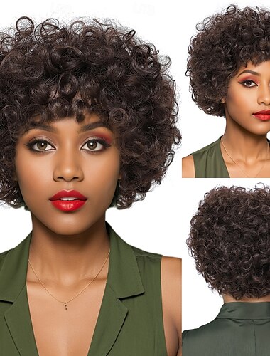  Synthetische Perücken Wellen Curly Webart Kurzer Bob Asymmetrischer Haarschnitt Maschinell gefertigt Perücke 30 Zoll A1 Synthetische Haare Damen Klassisch Komfortabel Farbverläufe Braun