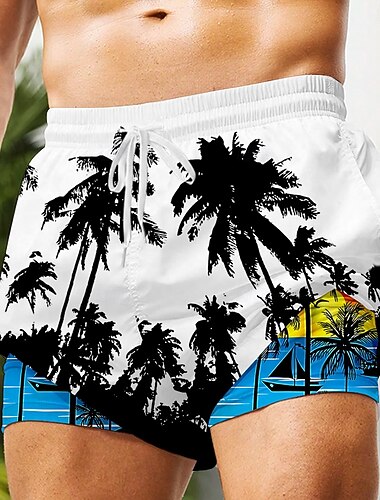  Miesten Kookospuu Trooppiset kasvit Vuoratut shortsit 2 in 1 uimashortsit Uimashortsit Keskivyötärö Havaijilainen Loma Hiekkaranta Sivutaskut Compression Linerin kanssa Joustava kiristysnyöri