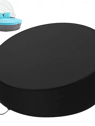  Capa para móveis de jardim redonda, impermeável em tecido 420D, com alça de ombro e pega, capa protetora redonda contra vento.