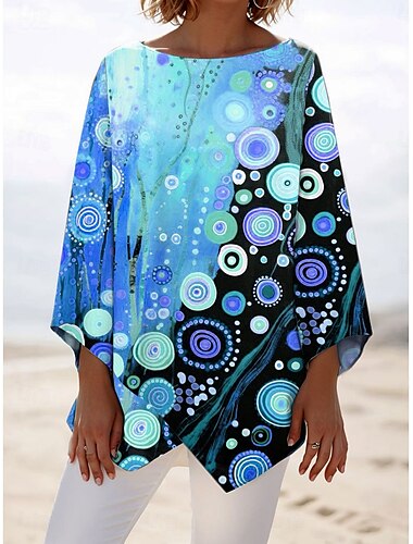  Mujer Blusa Ombre Graphic A Lunares Elegante Estilo playero Manga 3/4 Cuello Barco Tops regulares Diario Estampado Rosa Azul Piscina Naranja Primavera Otoño