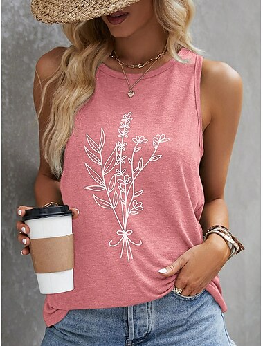  Dames Hemdje Tanktop Grafisch Brief Stijlvol Casual Mouwloos Strakke ronde hals Normale tops Dagelijks Afdrukken Wit Blozend Roze Oranje Groen Zomer