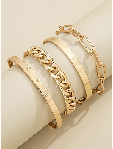  Ensemble de bracelets en chaîne en or pour femmes – bracelets empilables minimalistes, bracelets d'amour élégants à maillons et gravés, bijoux fantaisie pour les fêtes et au quotidien