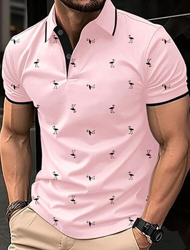  Herr Golftröja Golf pikétröjor Arbete Ledigt Kavajslag Kortärmad Grundläggande Modern Flamingo Knappar Sommar Vår Normal Sjöblå Vin Mörkröd Rosa Mörkrosa Blå Golftröja