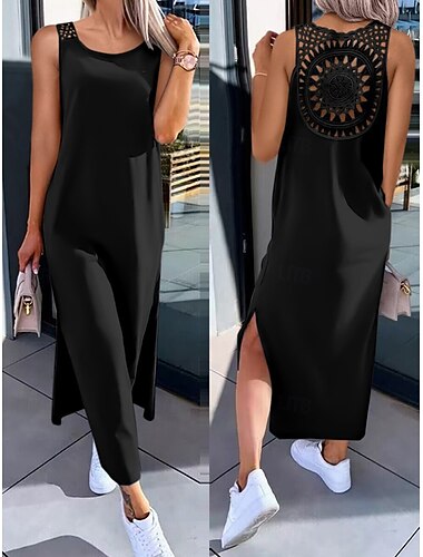  Robe maxi femme robe t-shirt robe tee robe d'été robe athlétique couleur unie décontractée vacances quotidienne ajustement régulier plain sans manches col rond noir blanc bleu vert été