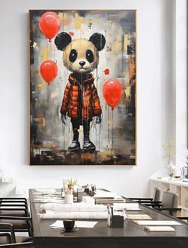  handgefertigtes Ölgemälde auf Leinwand, Wandkunst, Dekoration, Tier, abstrakt, kreative Persönlichkeit, Panda für die Inneneinrichtung, gerolltes, rahmenloses, ungedehntes Gemälde