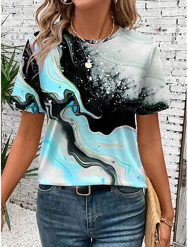  Pentru femei Tricou Grafic Imprimare de marmură Casual La modă Manșon scurt Stil Nautic Topuri obișnuite Zilnic Imprimeu Albastru piscină Mov Portocaliu Trifoi Vară