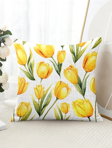  Bloemen Tulpen Decoratieve Toss Kussens Cover 1PC Zachte Vierkante Bankkussen Case Kussenhoes voor Slaapkamer Woonkamer Bankstoel Lente Zomer