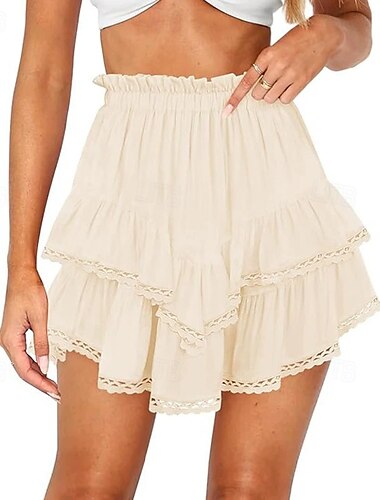  Damen Shorts Mode Streetwear Kurz Natürliche Taille Einfach Rüsche Atmungsaktivität Weich Mikroelastisch Lässig Alltagskleidung Magenta Schwarz Weiß Gelb Sommer Normale Passform