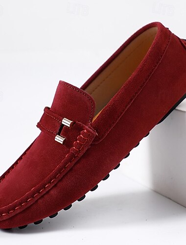  mocassins masculinos de camurça bordô – mocassins de dirigir com detalhes em metal para uso casual e profissional