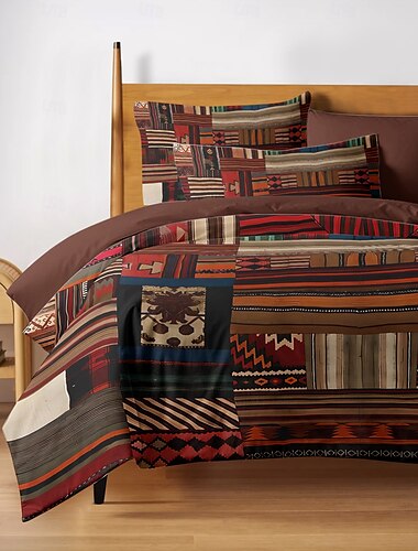  Housse de couette ethnique vintage taille Queen ensemble de literie housse de couette douce légère avec 2 taies d'oreiller pour l'été printemps