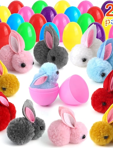  24er-Pack Ostereier-Füllmaterial mit Hasen-Plüschtieren, ideal als Osterkorb-Füllung für Kinder, Ostereier mit Spielzeug im Inneren, Mini-Osterhasen-Plüschtier für Ostereiersuchen, Gastgeschenke,