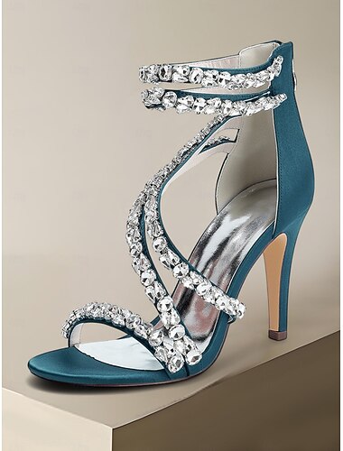  Weiße Riemchensandalen mit Strasssteinen für Damen – elegante Cocktailparty-Hochzeitsschuhe