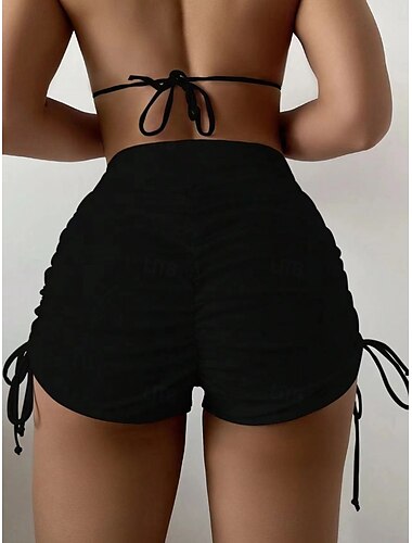  Kvinne Badkläder Stretchiga Boxershorts Baddräkt Hög Midja Semester Strandkläder Enfärgad utan Ärmar Badkläder