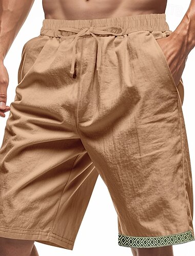  Herren Shorts Leinenshorts Sommershorts Strandshorts Patchwork Kordelzug Elastischer Bund Einfach Komfort Atmungsaktiv Knielang Outdoor Täglich Ferien Mode Hawaiianisch Cachi scuro Schwarz