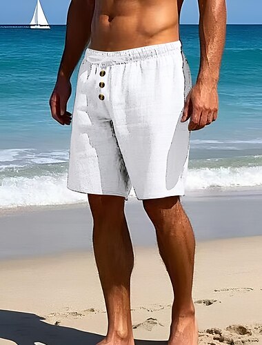  Herre Shorts Linneshorts Sommer shorts Strandshorts Lomme Snørelukning Elastisk Talje Vanlig Komfort Åndbart Knælængde udendørs Daglig Ferie Mode Hawaiiansk Mørk kaki Lys khaki