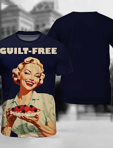  T-Shirt-Ärmel Retro Poster Retro-Mädchen Grafik Für Herren Erwachsene Maskerade 3D-Druck Urlaub Party