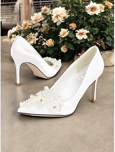  talons aiguilles à bout pointu ornés de perles blanches – escarpins de mariage élégants pour femmes