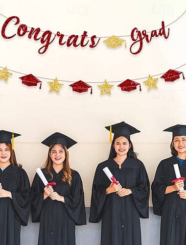  Hintergrunddekoration für die Abschlussfeier, „Congrats Absolvent“-Banner und Luftschlangen, Dekoration für die Abschlussfeier, Wimpel und hängende Banner für die Party