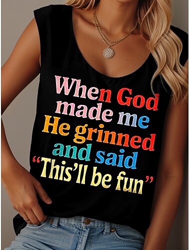  Dame Camisole Tank Top Grafisk Daglig Fritid Ermeløs Crew-hals Vanlige topper Daglig Trykt mønster Svart Hvit Rosa Blå Lilla Sommer GOD